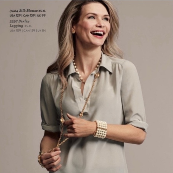 CAbi - Silk Blouse - Cream Long Sleeve LARGE - Picture 9 of 10